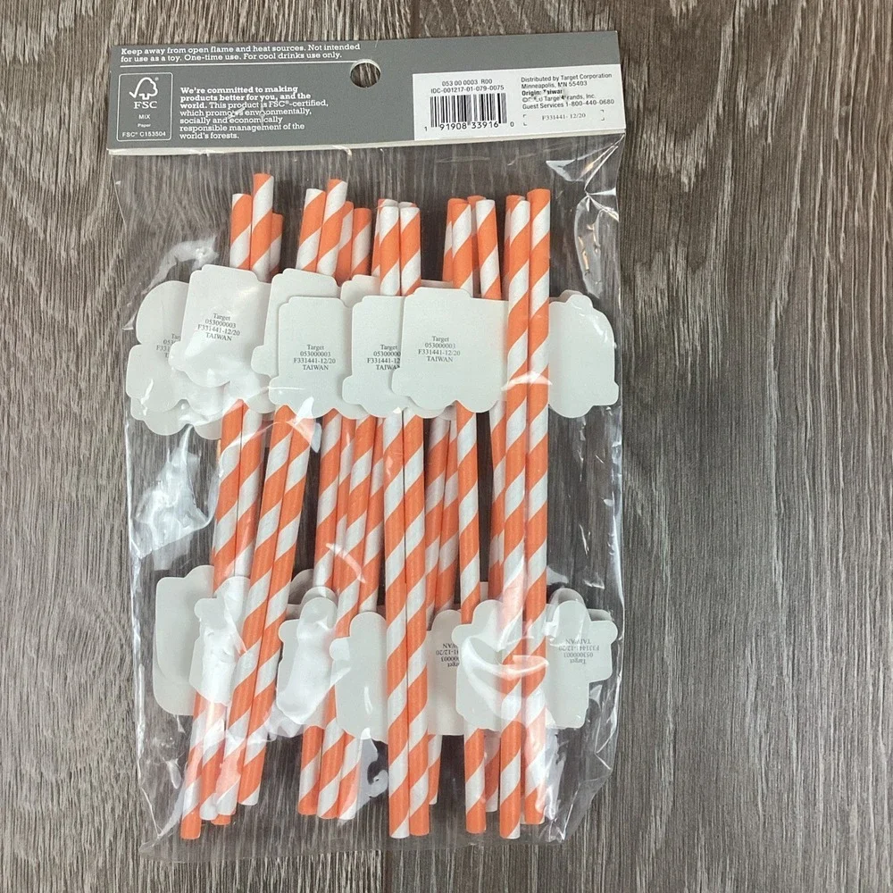 Kids Truck Novelty Straws Orange & White Stripe 20 Count‎ Straw Cupcake Toppers